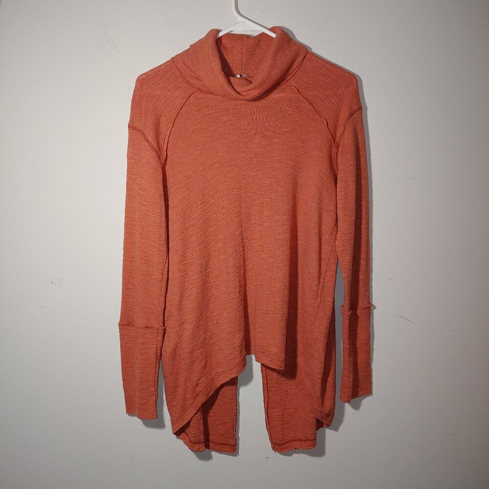 We The Free Sienna Waffle Knit Split Back Long Sleeve Top Sz S Marled Orange